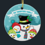 Personalized Blue Snowman Family Christmas Ceramic Ornament<br><div class="desc">Personalized Blue Snowman Family Christmas Ceramic Ornament.   Great gift for a family of 4. Add family Name and the year.</div>