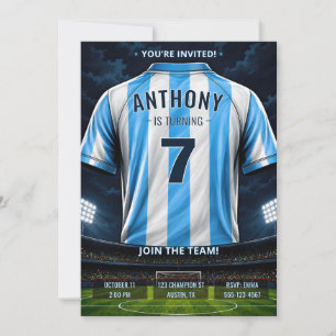 Personalized Blue Soccer Jersey Birthday Invitation