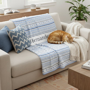 Personalized blue southwest pattern fleece blanket