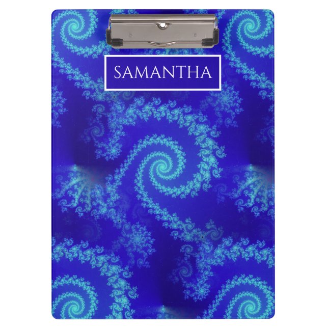 Personalized Blue Spiral Fractal Clipboard (Front)