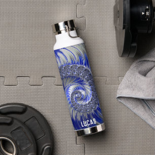 Personalized Blue Spiral Fractal Water Bottle