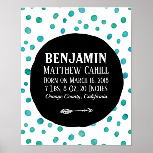 Personalized blue spot birth poster print