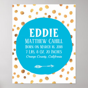 Personalized blue spot birth poster print