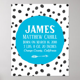 Personalized blue spot birth poster print