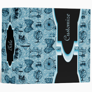Personalized Blue Steampunk Pattern Binder
