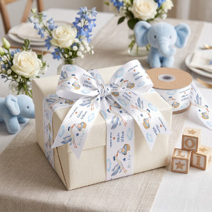 Personalized Blue Stork It’s a Boy Baby Shower Satin Ribbon
