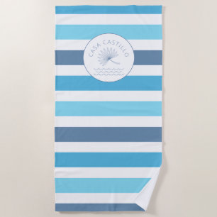 Personalized Blue Stripe Casa Graphic Beach Towel