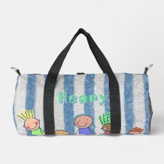 Personalized Blue Stripe Duffle Bag