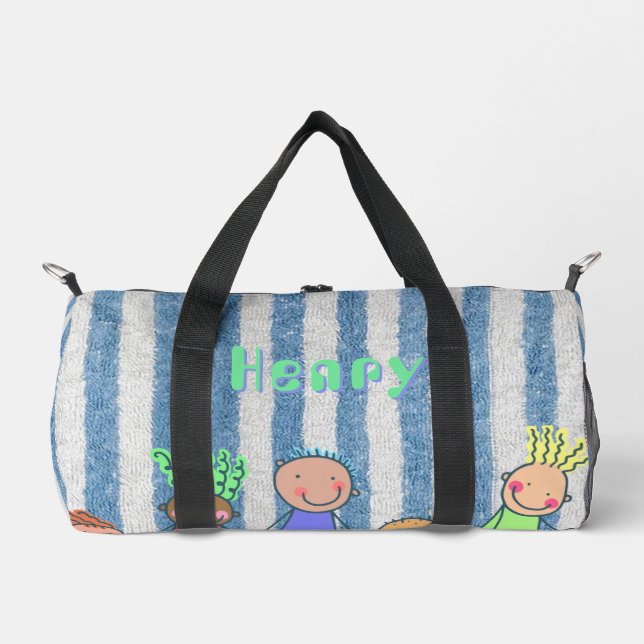 Personalized Blue Stripe  Duffle Bag (Front)