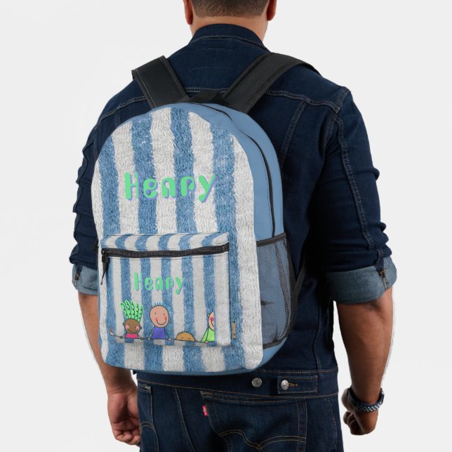 Personalized Blue Stripe School Supply  Printed Backpack (Insitu (Model))
