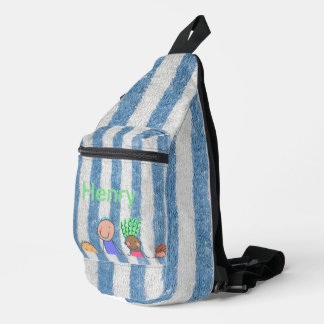 Personalized Blue Stripe Sling Bag