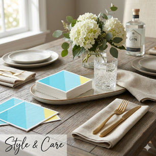 Personalized Blue Stripe Standard Cocktail Paper Napkin