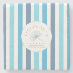 Personalized Blue Stripe Stone Coaster