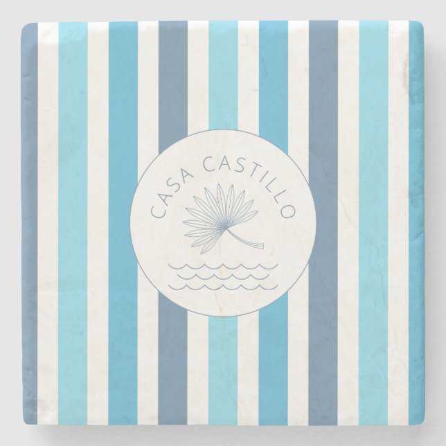 Personalized Blue Stripe Stone Coaster (Front)