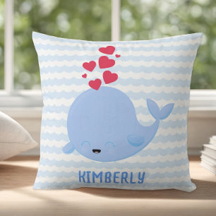 Personalized Blue Stripe Whale Throw Pillow
