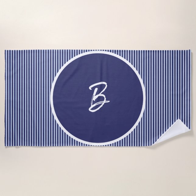 Personalized blue striped beach towel (Front)