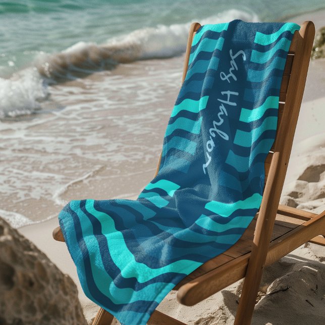 Personalized Blue Striped Beach Towel (Custom Text on Blue Stripped Beach Towel)