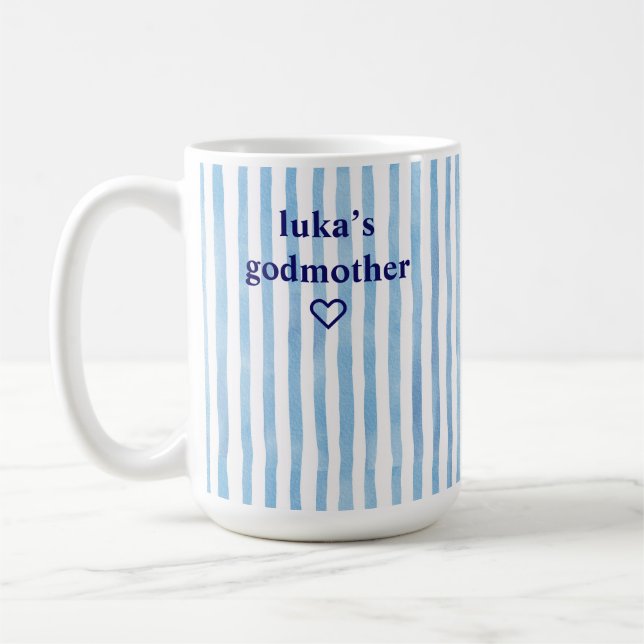 Personalized Blue Striped Godmother Coffee Mug (Left)