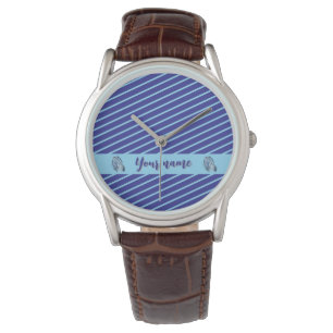 Personalized Blue Striped Modern Minimalist Design Watch