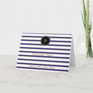 Personalized Blue Striped Monogram Thank You Card