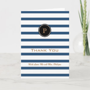 Personalized Blue Striped Monogram Thank You Card