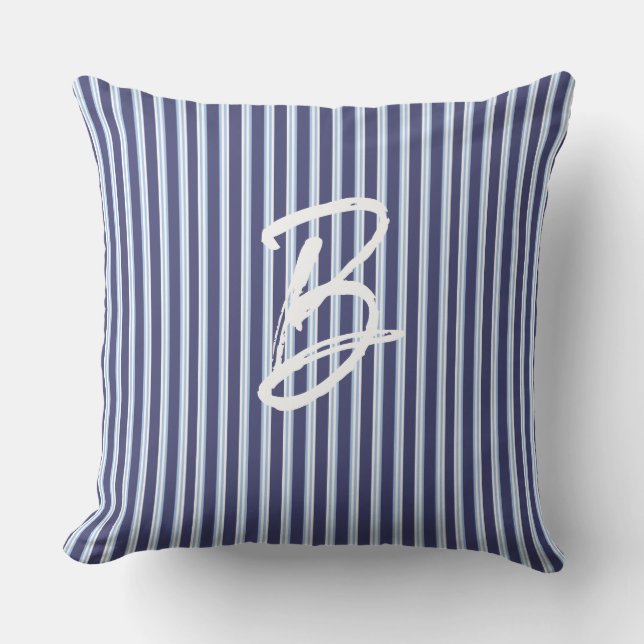 personalized blue striped outdoor pillow (Front)