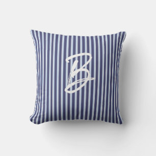personalized blue striped outdoor pillow