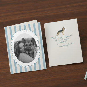 Personalized Blue Striped Photo German Shepherd Thank You Card