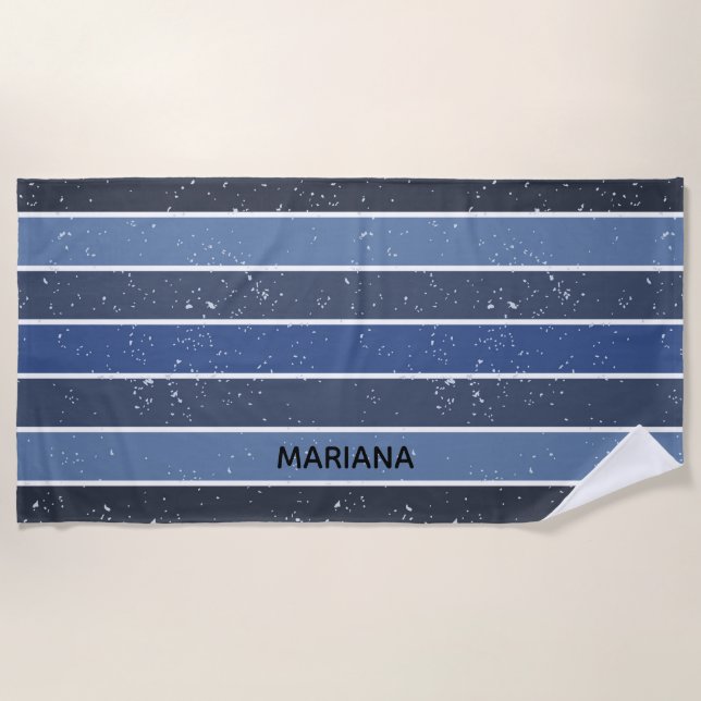 Personalized Blue Stripes Beach Towel (Front)