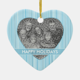 Personalized Blue Stripes Heart Photo Ornament