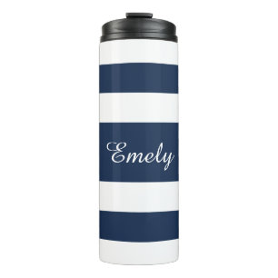 Personalized Blue Stripes Pattern Thermal Tumbler