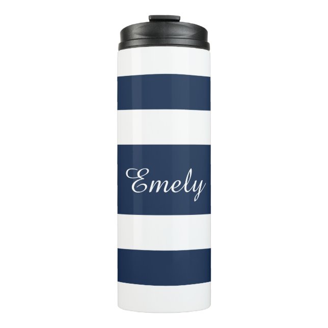Personalized Blue Stripes Pattern Thermal Tumbler (Front)