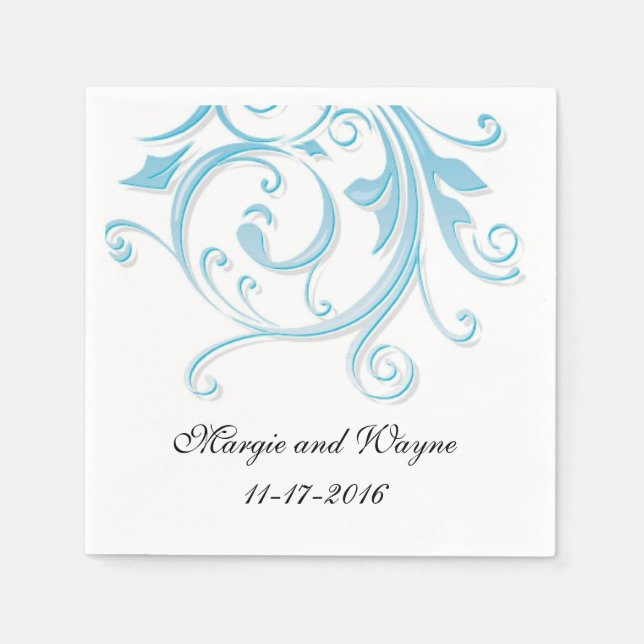 Personalized Blue Swirl Wedding Napkins (Front)