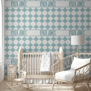 Personalized Blue Teal Diamonds Baby Name Wallpaper