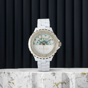 Personalized Blue Teal Gold Floral Watch