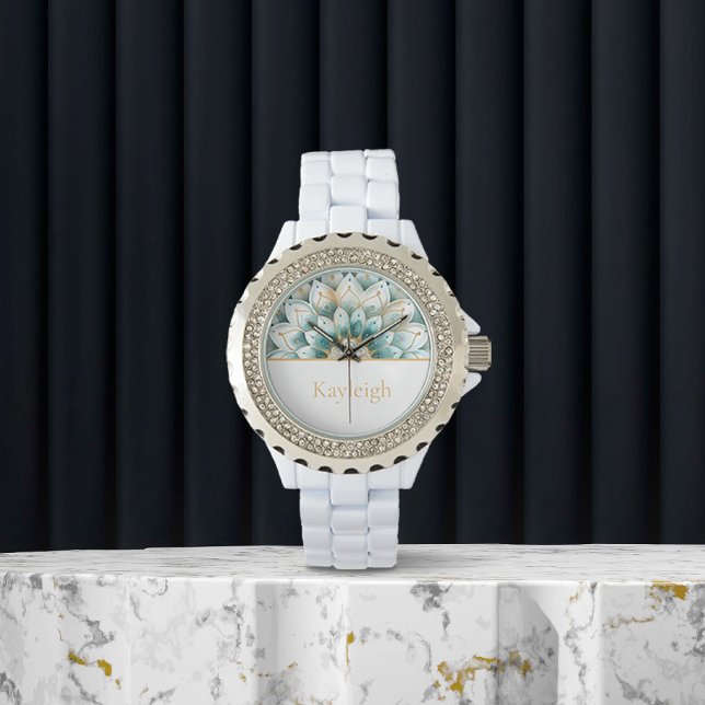 Personalized Blue Teal Gold Floral Watch (Creator Uploaded)