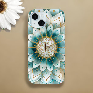 Personalized Blue Teal Gold Mandala iPhone 15 Case