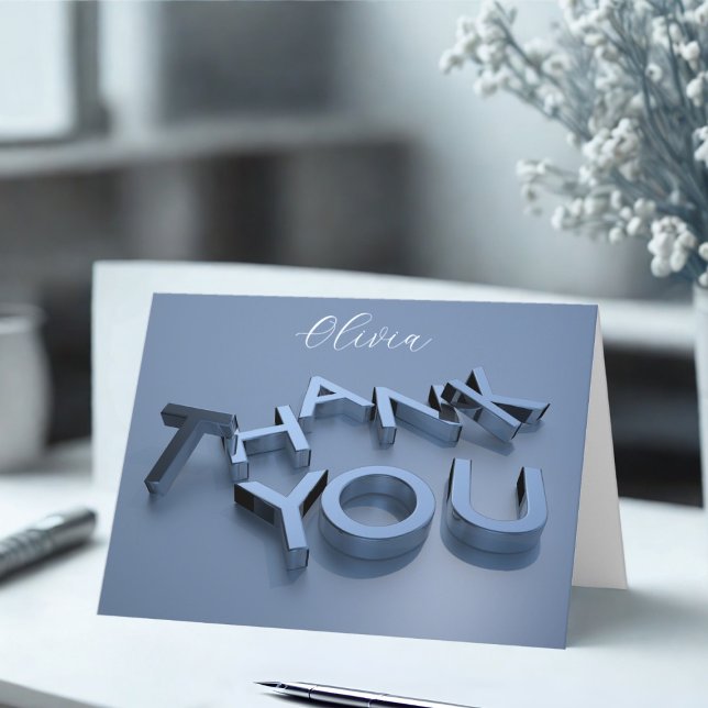 Personalized Blue Thank You Greeting Card (Just add a name and short thank you message)