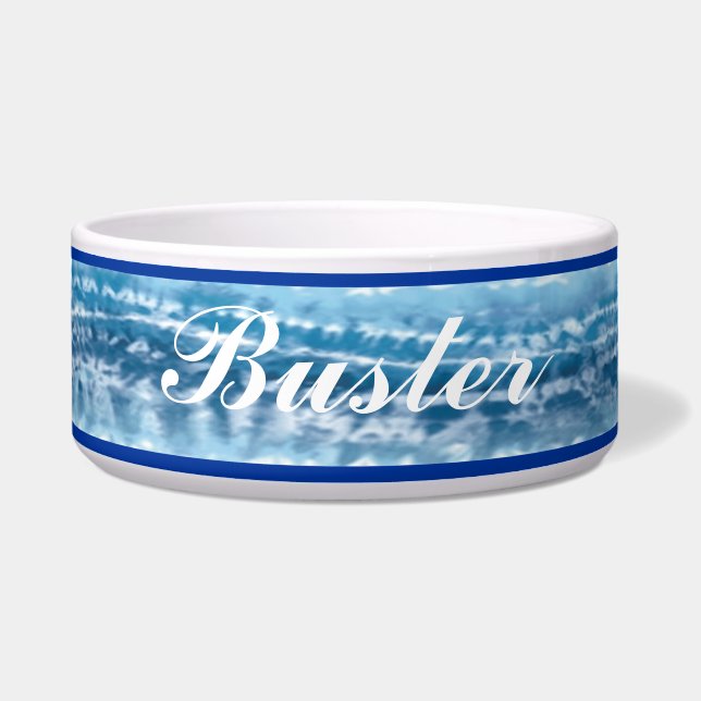 Personalized Blue Tie Dye Pet Bowl (Front)
