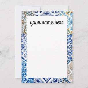 Personalized Blue Tiles Notecards