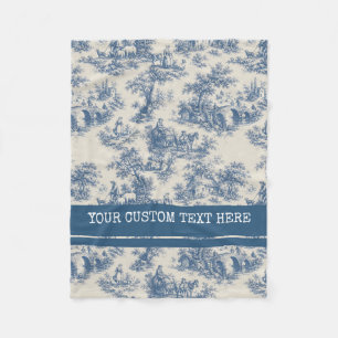 Personalized Blue Toile de Jouy French Country Fle Fleece Blanket