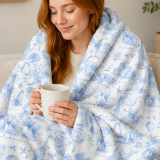Personalized Blue Toile Safari Baby Shower Gift Fleece Blanket