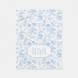 Personalized Blue Toile Safari Baby Shower Gift Fleece Blanket