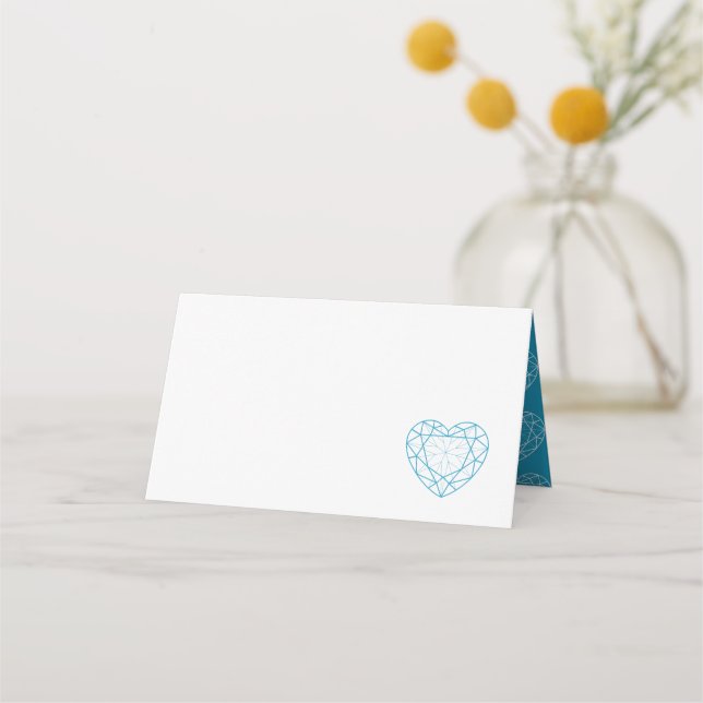 Personalized blue topaz heart place guest place card (Front)