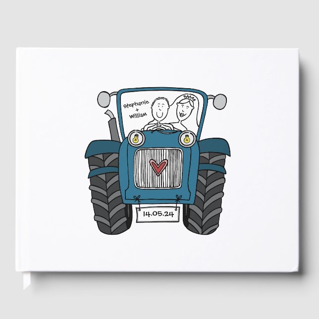 Personalized Blue Tractor Country Farm Wedding Guest Book (Front)