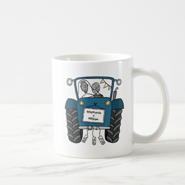 Personalized Blue Tractor Country Wedding Gift Coffee Mug (Right)