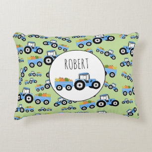 Personalized Blue Tractor Truck Farm Produce Accent Pillow