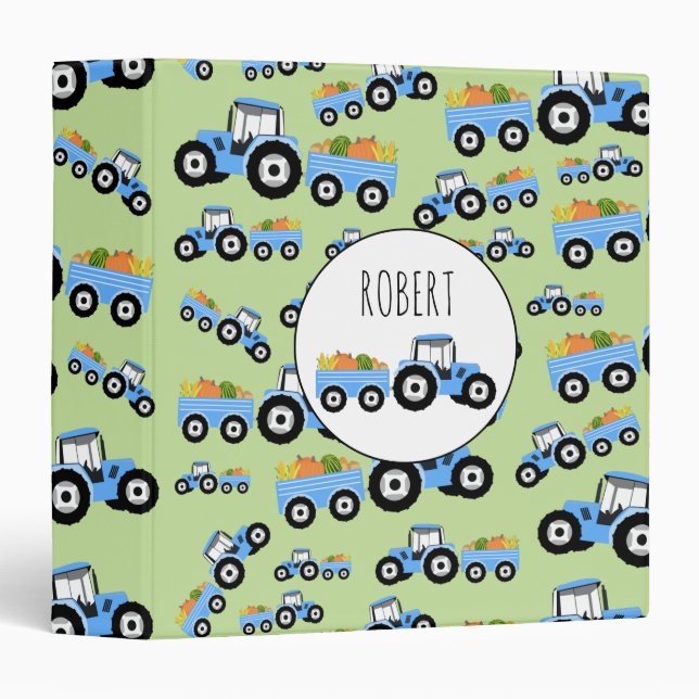 Personalized Blue Tractor Truck Farm Produce Binder (Front/Spine)