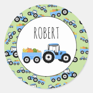 Personalized Blue Tractor Truck Farm Produce Classic Round Sticker