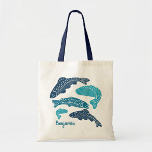 Personalized Blue Trout Fish Graphic Tote Bag